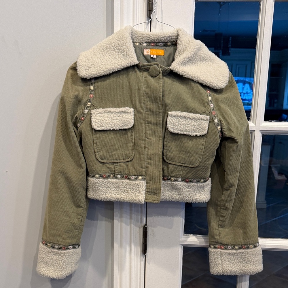 Olive Green Sherpa-Lined young adult/Womens corduroy Sherling Jacket